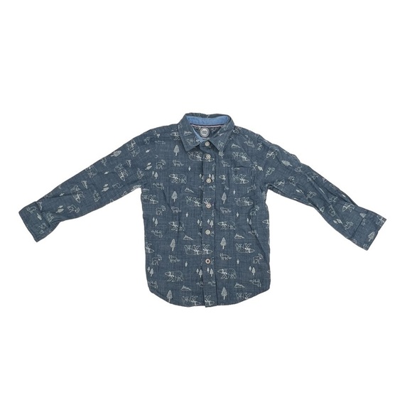 Wonder Nation Blue Long Sleeve Button Up Forest Animal Print Shirt Size 5T Boy’s - Picture 1 of 5